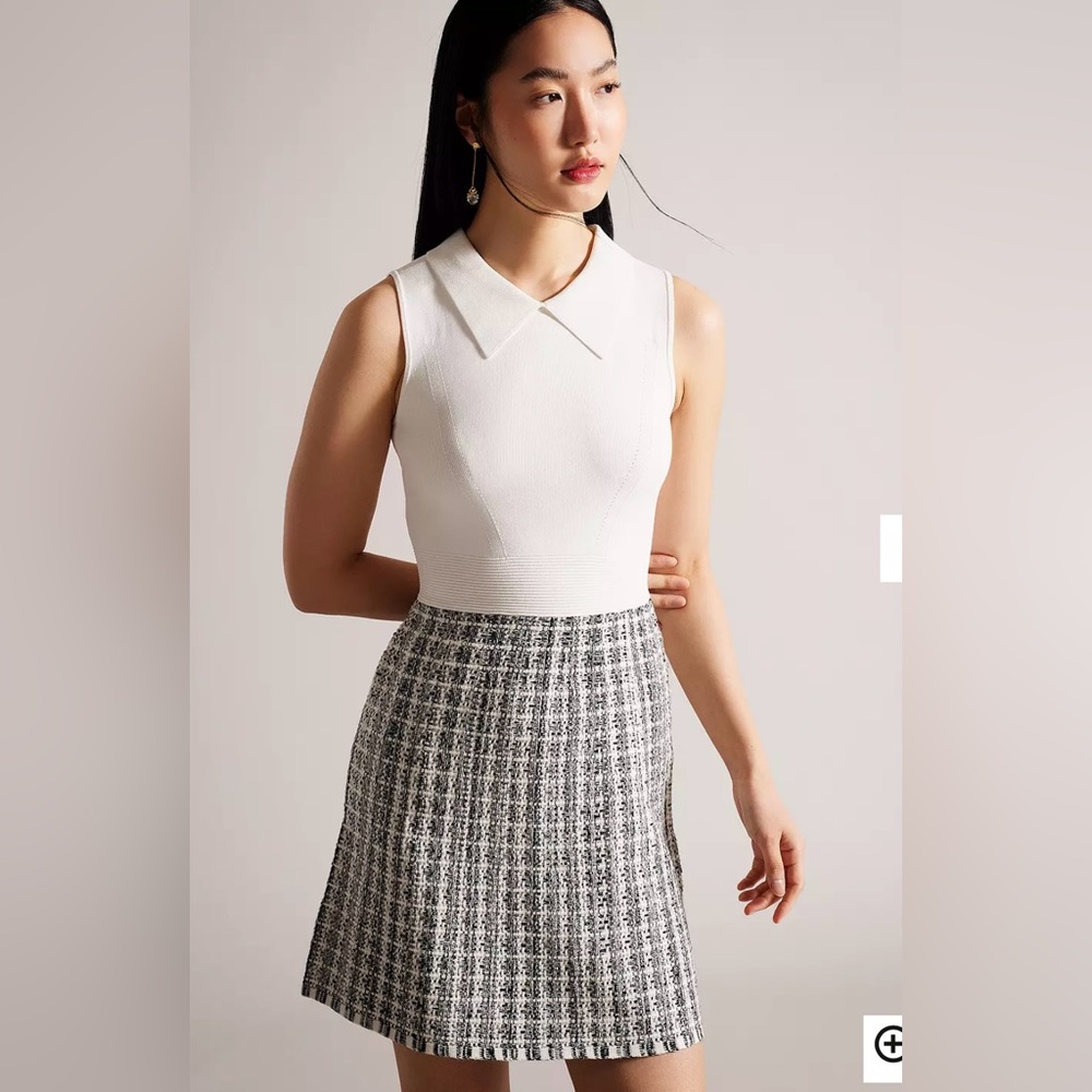 Ted Baker Diveena Knit Bodice Shift Dress, White/Multi size 0